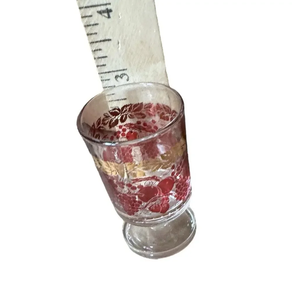 Vintage Red & Fold Motif Footed Glasses Set of 6 Retro Mid Century Barware Drink